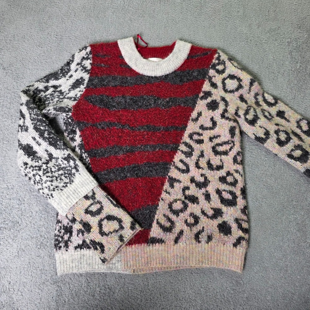 RD Style Womens XS Sweater Mixed Animal Print Leopard Stripe Patchwork 71S385S